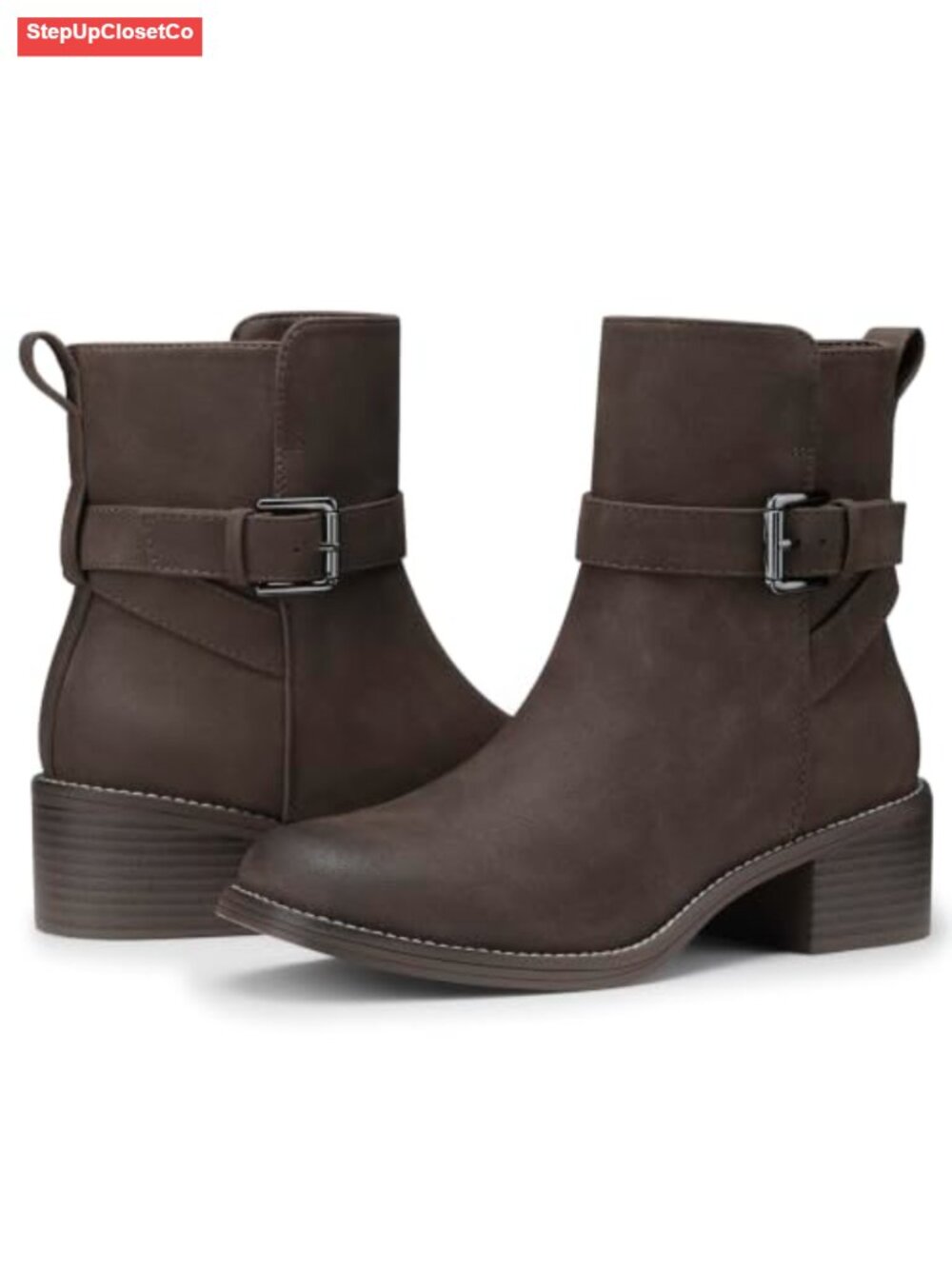 Faux Leather Square Toe Ankle Boots Low Block Heel Side Zipper Women's